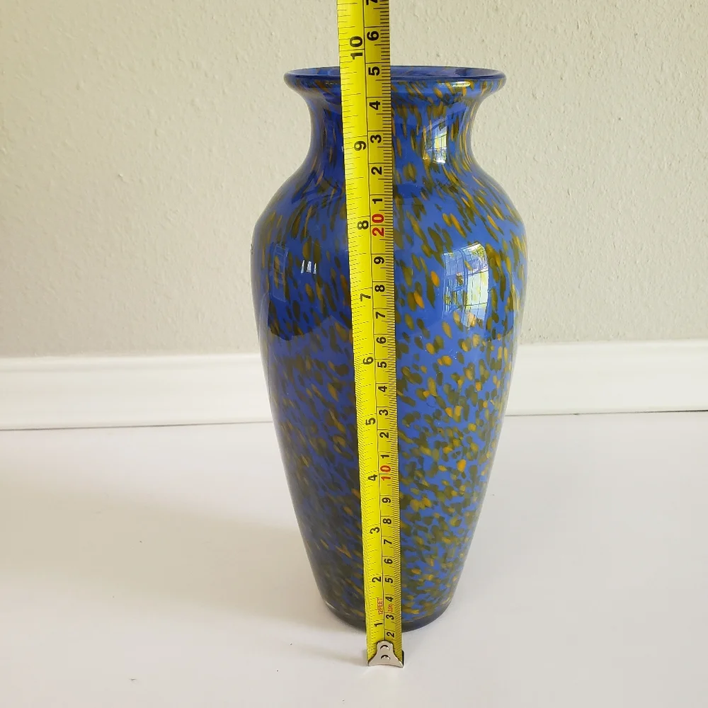 Eastern Art Glass Blue & Gold Speckled Vase Vintage Confetti Glass 10